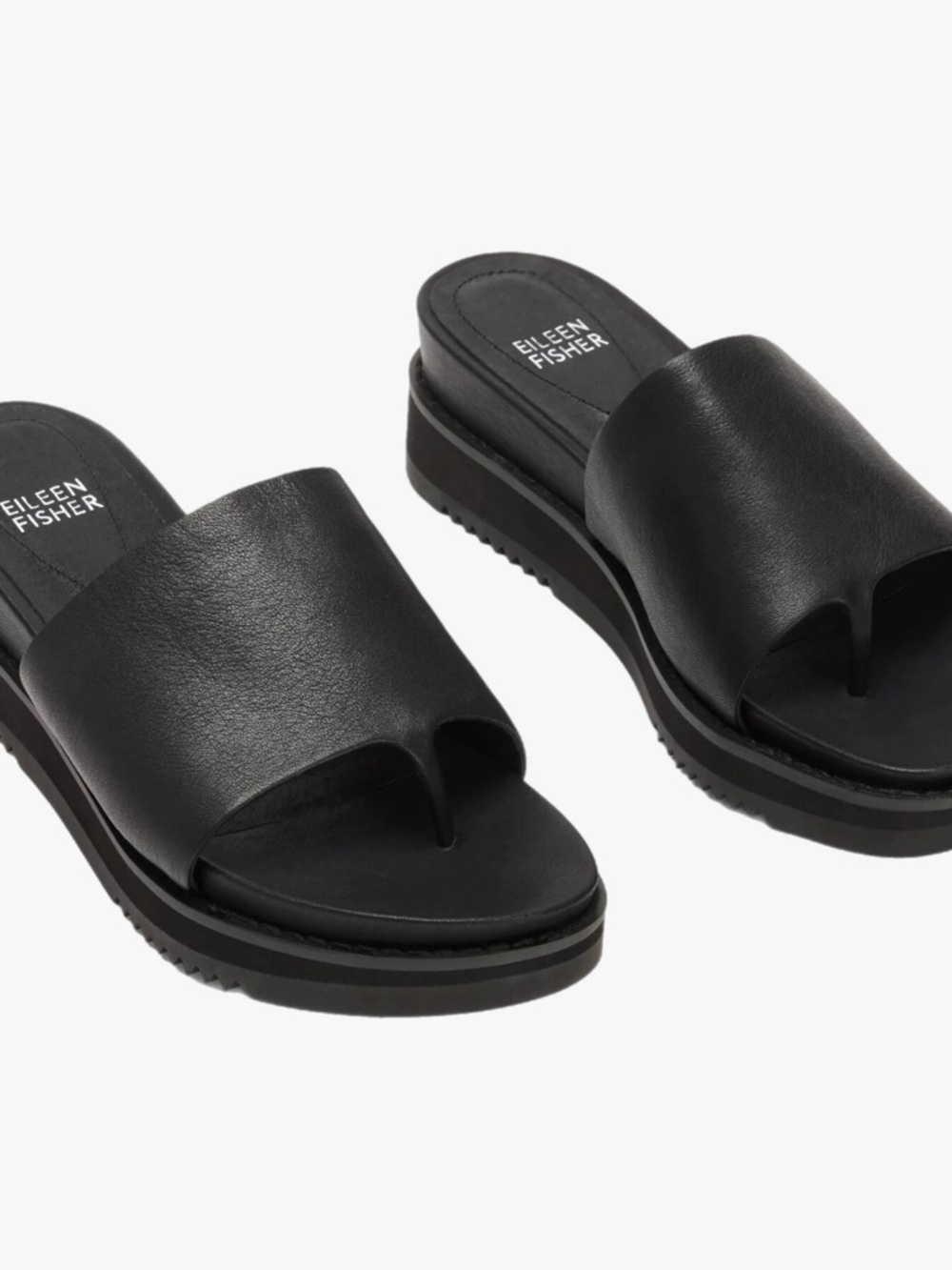 Eileen Fisher Black Touch Platform Leather Slide Sandals Womens Size 7 - Picture 1 of 7